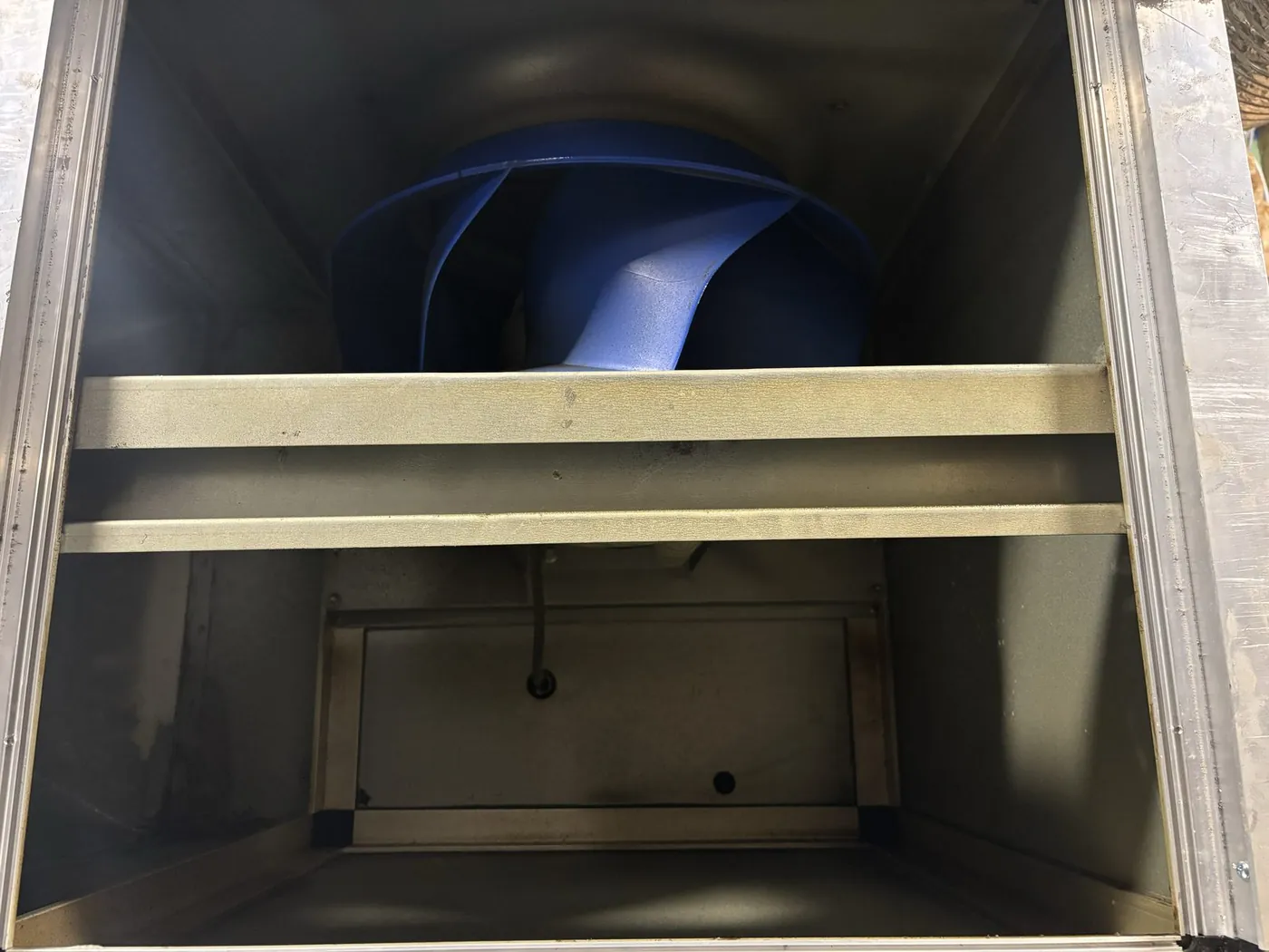 Commercial kitchen extract fan impeller and housing after degreasing